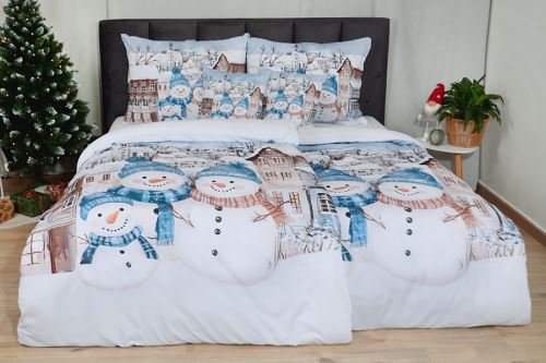 Obliečky mikrosatén EXCLUSIVE SNEHULÁCI + obliečka na vankúšik ZADARMO