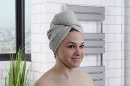 Rýchloschnúci turban na vlasy RENA svetlo šedý