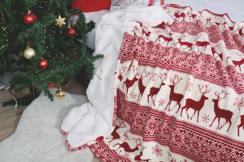 Obojstranná deka JELEN červená