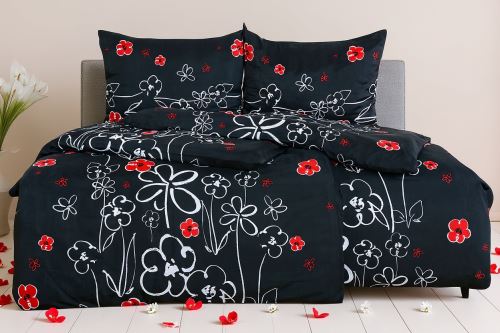 Obliečky mikrosatén FLEUR čierne