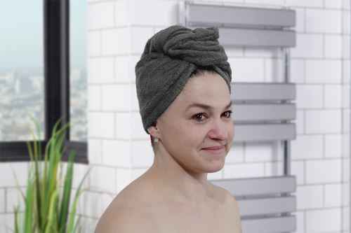 Rýchloschnúci turban na vlasy RENA tmavo šedý